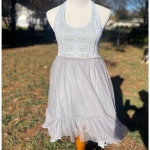 Joyfolie Gray Halter Sleeveless Formal Dress Tiered Maxi